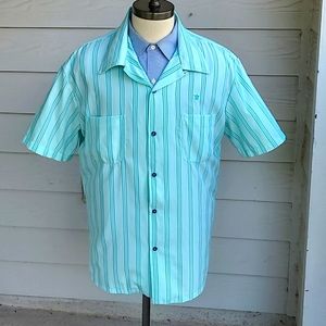MR CALIFORNIA Light Blue Turquoise Striped Sz XXL Button Down Short Sleeve Shirt